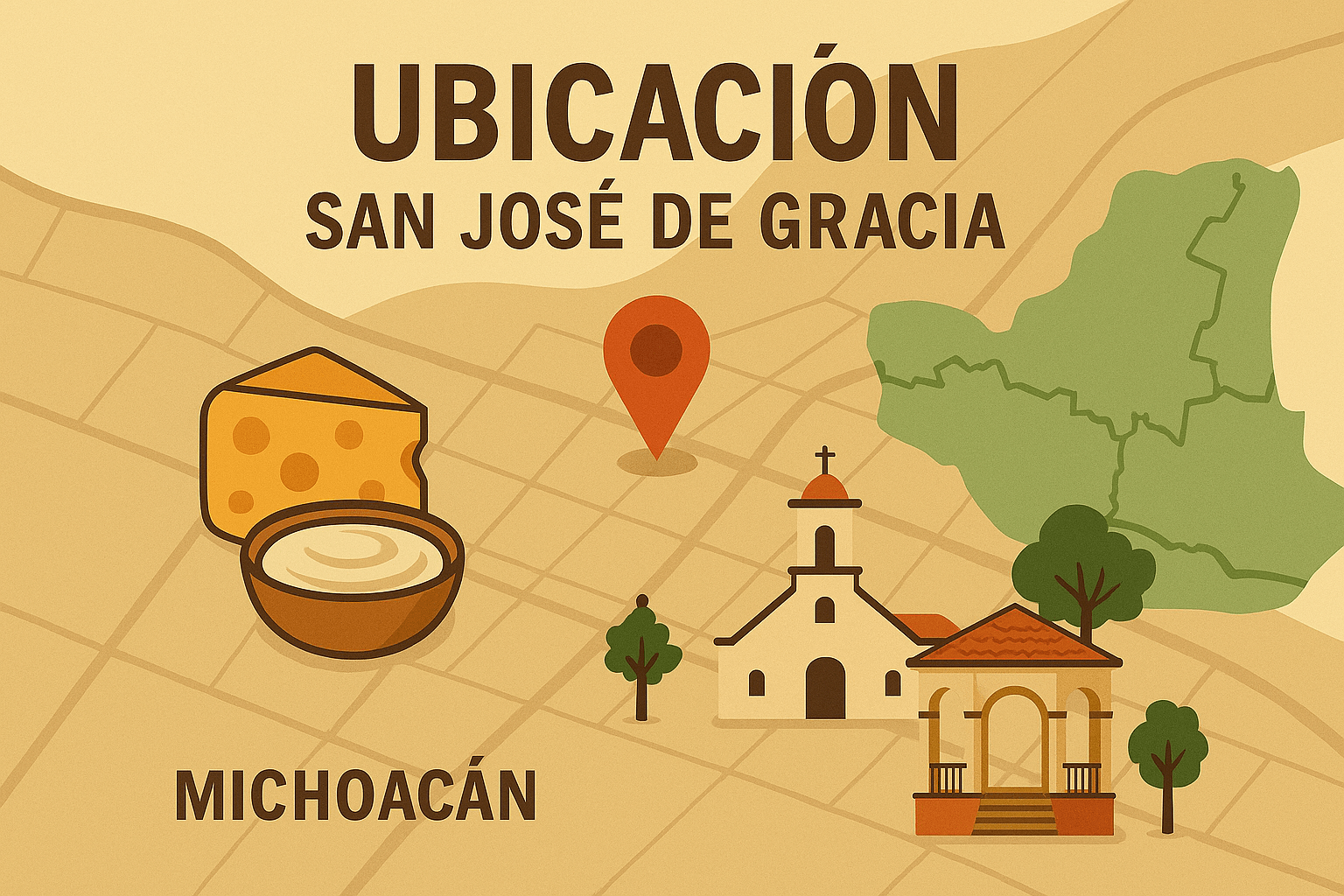 Mapa ilustrado de la ubicación de San José de Gracia, Michoacán